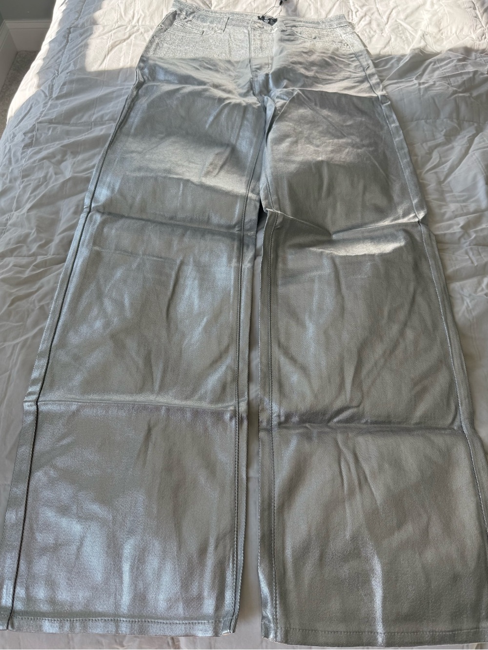 PrettyLittleThing Silver Metallic Jeans